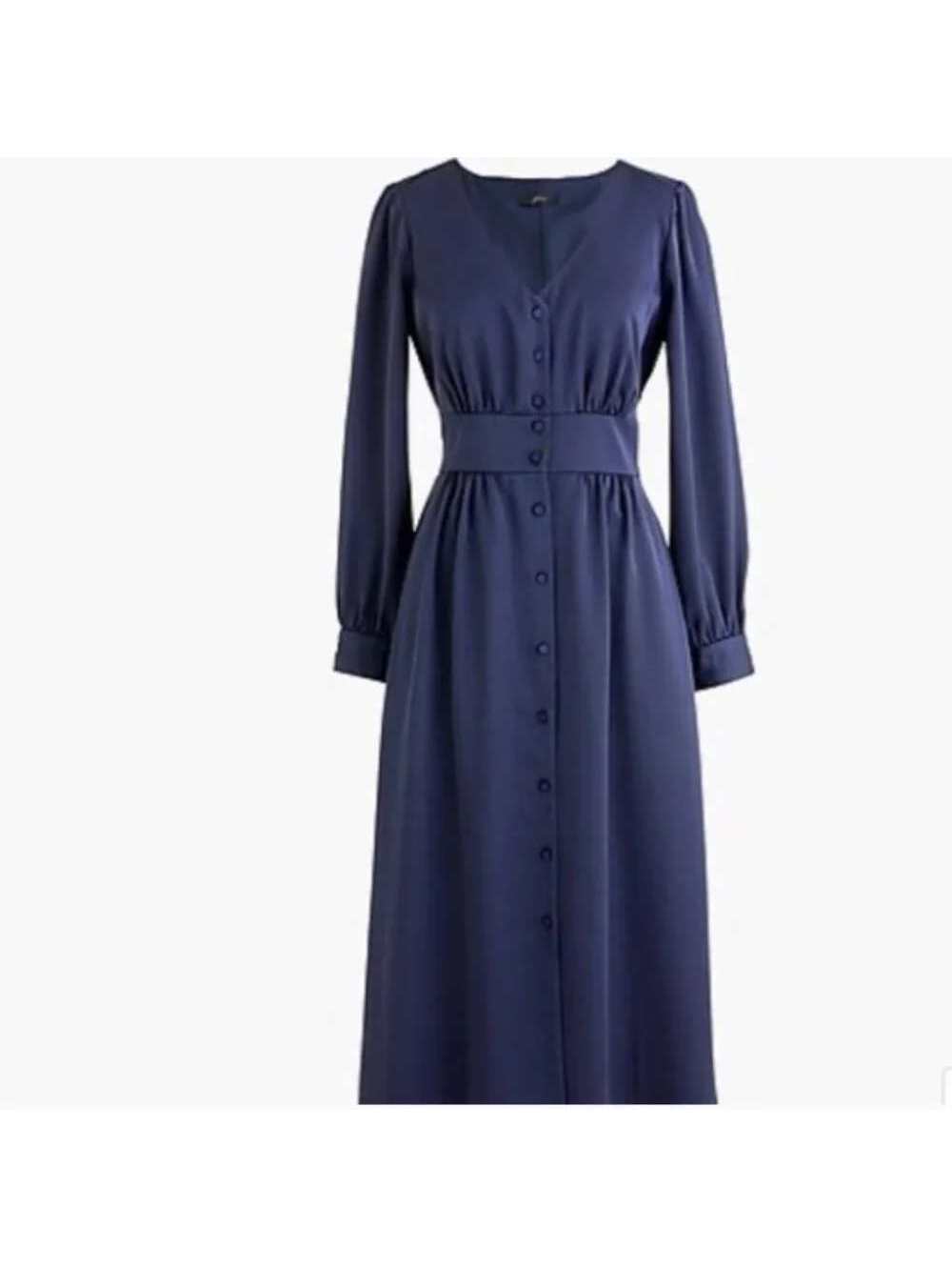 J. Crew - Elegant Navy Blue Long Sleeve Button-Front Midi Dress, Size 8